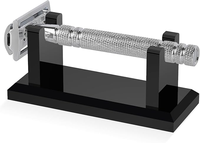 Linkidea Acrylic Men's Razor Stand, Stable Bathroom Holder for Safety Razors, Easy Clean, Compatible with Viking Blade Chief & Shaving Revolution Razors (Black)