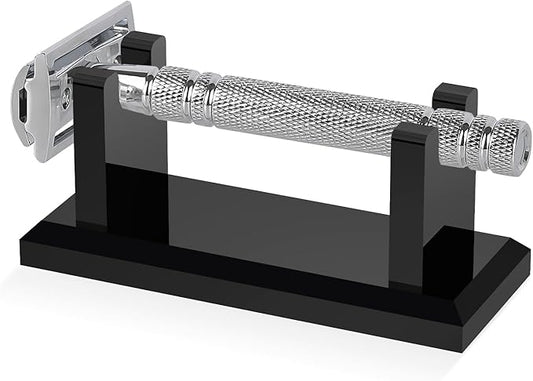 Linkidea Acrylic Men's Razor Stand, Stable Bathroom Holder for Safety Razors, Easy Clean, Compatible with Viking Blade Chief & Shaving Revolution Razors (Black)