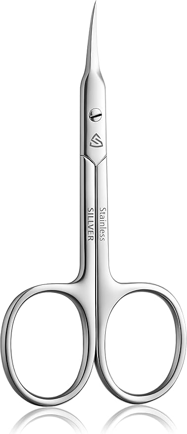 Cuticle Scissors Curved Blade - Extra Fine Pointed Tip Professional Manicure Grooming Scissors for Cuticles, Beard, Nose Hair, Eyelash, Mustache - Eyebrow Scissors