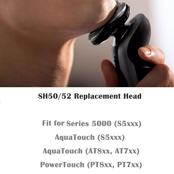 SH50/52 Replacement Heads Fit for Series 5000 Electric Shaver, Replacement Blades Head Fit for Series 5000 (S5xxx), ATXX (S5xxx), PTXX (PT8xx, PT7xx), 9-Pack with Brush