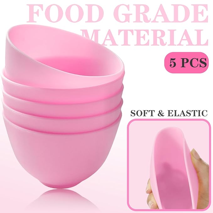 7Pcs Silicone Facial Mask Bowl DIY Face Mask Mixing Bowl for Home Salon Spa Face Skin Applicator Bowl, Pink