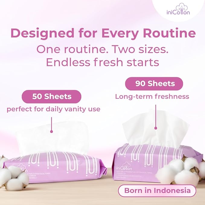 Face Towels, Indonesian Unscented Cotton Tissues for Sensitive Skin, Disposable Face Towelette, Ultra Soft, Clean Towels, Travel Size, 50 ct per Pack, 6 Packs, 300 Ct Total