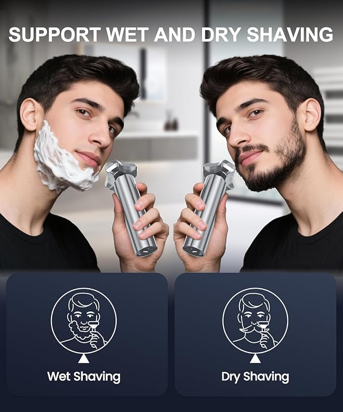 Electric Razor for Men，10,000RPM High-Speed Motor, IPX8 Waterproof, USB Fast Charging, Quick Charge & Travel Lock,Upgrade Icy Gray