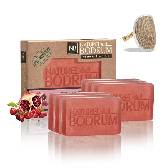 Red Fruits Organic Soap Bar for Women and Men, Pack of 6 Glycerin Soap Bars - Antioxidant Red Fruits Extract Bar Soap for Refreshed Skin - Natural & Vegan Spa Gift, for All Skin Types