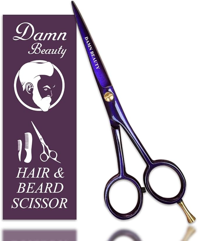 5.5" Professional Hair and Beard Scissor For Men & Women German Shears Use for Facial Hair, Trimming, Grooming, Cutting, and Styling of Beard (Purple)