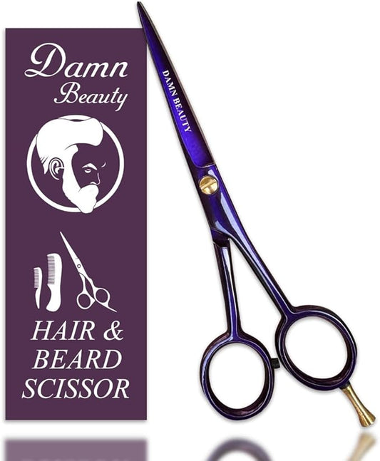 5.5" Professional Hair and Beard Scissor For Men & Women German Shears Use for Facial Hair, Trimming, Grooming, Cutting, and Styling of Beard (Purple)