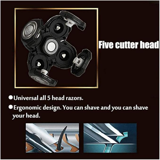 5 Head Shaver Head, Replacement Shaving Head For Shaver, Easy to Install Electric Shaver Head, 4D Rotary Cutting Head Double Ring Blade, Universal For 5 Head Shavers.