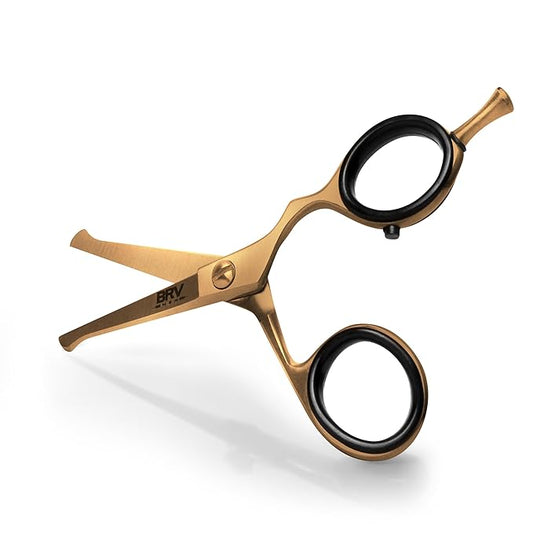 BRV MEN Rounded-Tip Small Trim Scissors for Men 4.2" | Titanium Series | Nose Hair Scissors for Men | Professional Grooming for Beard, Mustache & Ear Hair - RIGHT HANDED (Titanium Bronze)