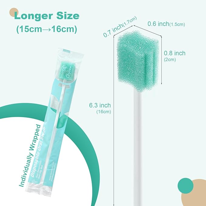 (50 Pack) Safety Anti-Penetration Gum-Protective Mouth Swabs for Elderly, Gum Cleaning, Anti-slip Rod. Higher Density Sponge Non-Detaching Sponge. Individually Wrapped 50 Counts (Unflavored)