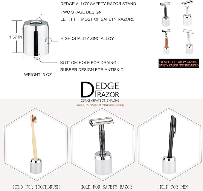 DEDGE Safety Razor Alloy Stand-Razor Holder Stand-Double Edge Safety Razor Stand-Shaver Holder For Bathroom Accessory-Opening dimension is 1.7cm/0.67"