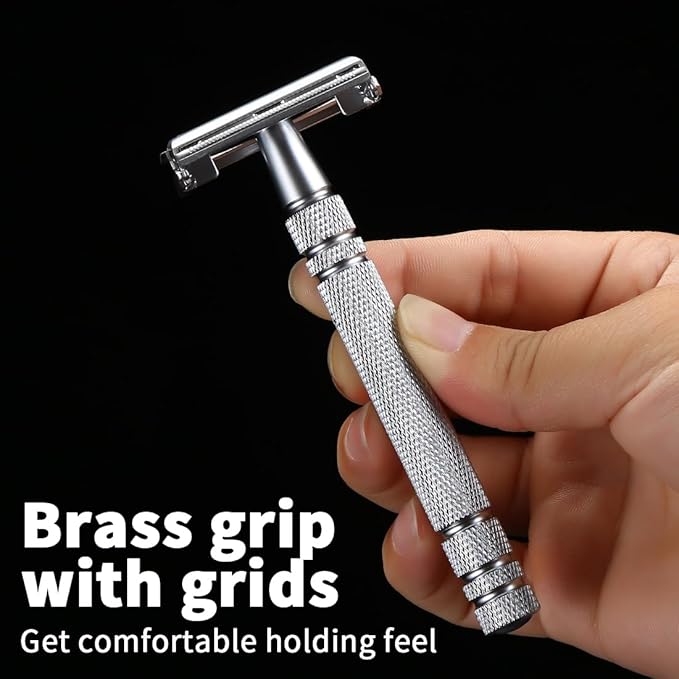 Double Edge Blades Safety Brass Razor Manual Shaver Silver Matching Butterfly Men Shaving