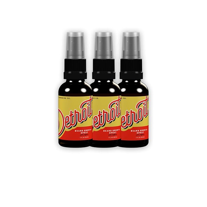 Detroit Grooming Co. Beard Growth Spray | Boost Beard Growth with Biotin, B7 & Caffeine | Hydrating Beard Care with Lavender Water, Green Tea & Glycerin | 1oz Bottles (3-pack)