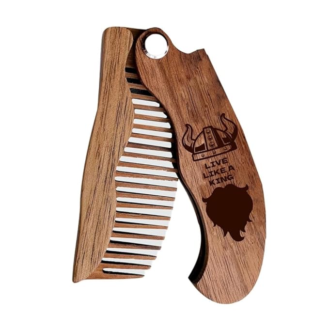 Beard Comb Personalized Gifts Anniversary Gift Wooden Brush Custom Comb Groomsmen Gift Hair Brush Pocket Brush Birthday Gift for Boyfriend (Live Like Viking)