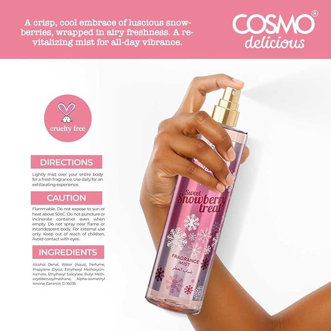 Cosmo Delicious Sweet Snowberry Treat Fragrance Mist 150ml, Light & Fruity Perfumes, Sugar Kissed Berry Scent, Long Lasting Body Spray, Perfect For Everyday Wear, Perfume for Women & Men