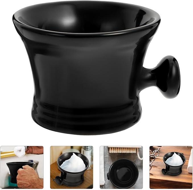 Uonlytech Ceramic Shaving Soap Bowl for Men Black Shaving Cream Foaming Mug with Wide Mouth Simple Lathering Container for Home and Salon Use