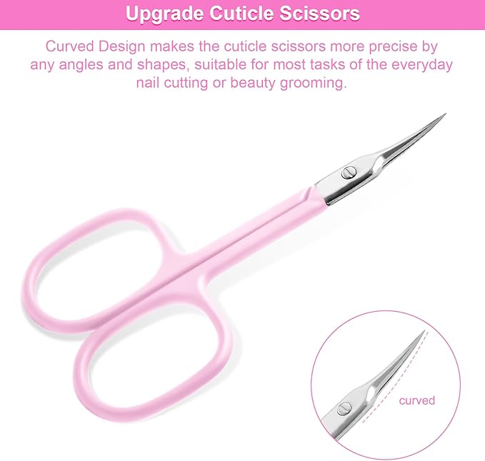 CGBE Cuticle Scissors Extra Fine Curved Blade, Super Slim Manicure Scissors for Cuticles Professional Small Scissors with Precise Pointed Tip Grooming Blades, Eyebrow, Eyelash, and Dry Skin - Pink