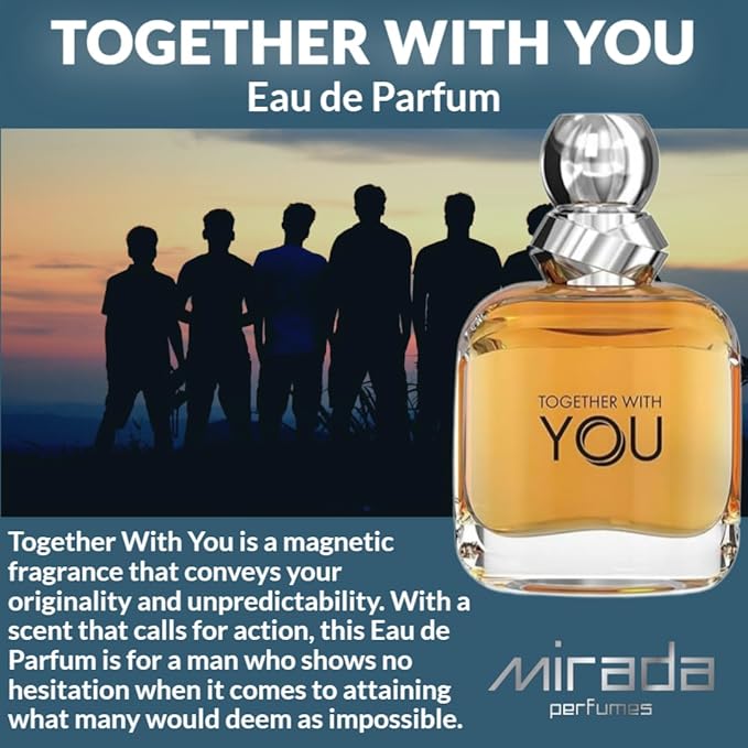 MIRADA Together With You, Men's Eau de Parfum (EDP) 3.4 FL. Oz (100ml), Men’s Perfume with Notes of Melon, Pink Pepper, Violet, Mint, Cardamom, Pineapple, Cinnamon, Sage, Lavender, Vanilla, Chestnut