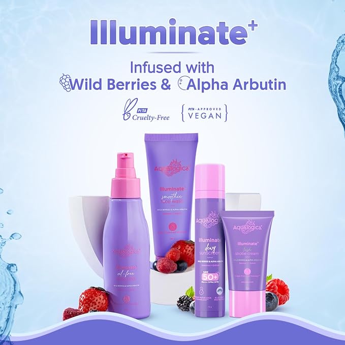 Aqualogica Illuminate + Oil Free Face Moisturizer with Wild Berries & Alpha Arbutin | Deeply Moisturizes & Enhances Skin Tone | Gives Luminous Glow | 3.38 Fl Oz/100 ml