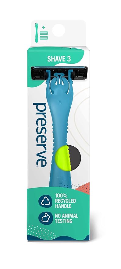Preserve Shave 3 Razor Blade System - 3 Blade Razors for Women & Men - Titanium-Covered Shaver with Vitamin E & Aloe Strip for Face & Body Shaving Kit (Colors Vary)