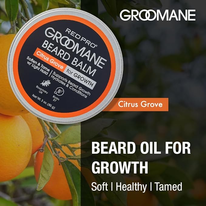 Red by Kiss Groomane Beard Balm, Soften & Tame, Light Hold, Promotes Full, Healthy Look Beard Strengthen Facial Hair, Reduce Breakage