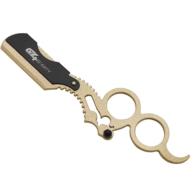 G4 Vision Universal Replaceable Half Blade Straight Razor with 100 Blades, Professional Double Ring Barber Single Edge Shave Razor (Gold Black)