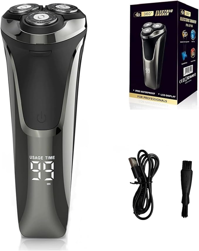 Electric Razor for Men,4D Floating Head Rotary Electric Razor,Ipx7 Waterproof Shavers for Men Wet & Dry Shaver with LCD Display& Quiet Motor (Black)