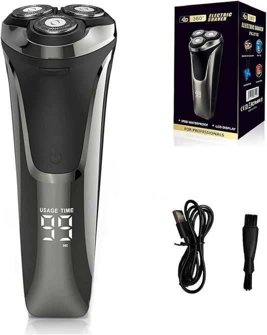 Electric Razor for Men,4D Floating Head Rotary Electric Razor,Ipx7 Waterproof Shavers for Men Wet & Dry Shaver with LCD Display& Quiet Motor (Black)