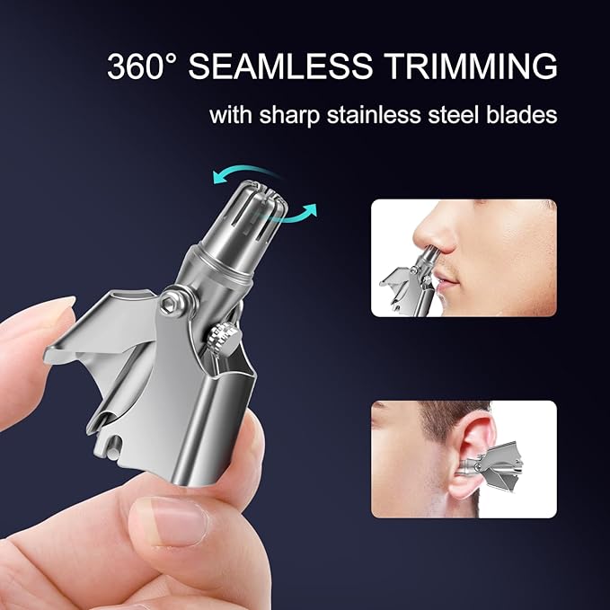 Stainless Steel Hair Trimmer for Men and Women - Manual Nose and Ear Hair Trimmer, Nose Clippers, 360° Rotating Hair Trimmer, Washable Nose Hair Remover