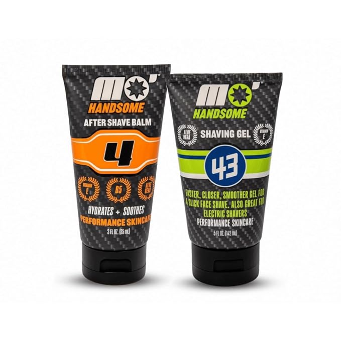 Mo' Handsome Shave Pack - Men's Shaving Gel + After Shave Balm Bundle - Smooth, Clean, Cool, Prevent Razor Bumps. Works for All Shavers - Natural, High-Performance Grooming for Active Men, Athletes
