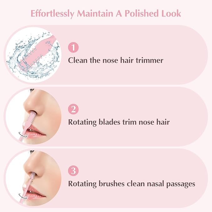 5PCS 2-in-1 Nasal Hair Cutter, 360° Rotating Nose Hair Trimmer Double Sided, Portable Nose Trimmer Manual for Women and Men(Pink)