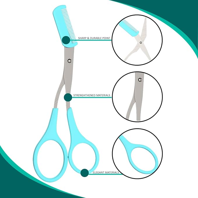 Eyebrow Trimming Scissors with Comb [Japaneese Blades] Stainless Steel Trimmer for Women and Men, All-in-One Razor Shaper Epilator Hair Remover, Multipurpose Exfoliating Dermaplaning Tool