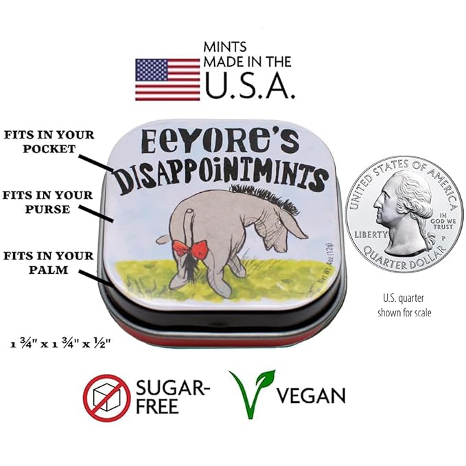 The Unemployed Philosophers Guild Eeyore's Disappointmints Breath Mints - Eeyore from Winnie the Pooh Themed Spearmints, 1 Tin, Net Wt .4oz (12g)