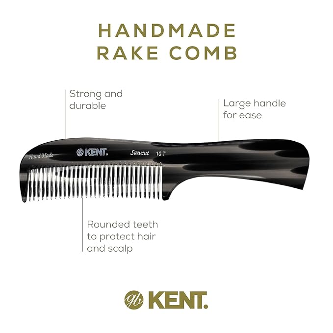 Kent 10T Graphite Large Detangler Comb, Handmade Wide Tooth Comb for Curly and Thick Hair, Detangling Combs For Wet and Dry Hair, Saw-Cut and Hand Polished Handmade in England