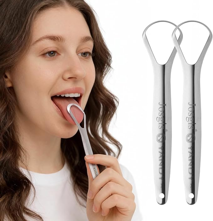 Stainless Steel Tongue Cleaner Scraper, 2-Pack - Dual-Head Design for Gentle Tongue Cleaning, Hygienic Metal Tongue Brush for Fresh Breath and Oral Care
