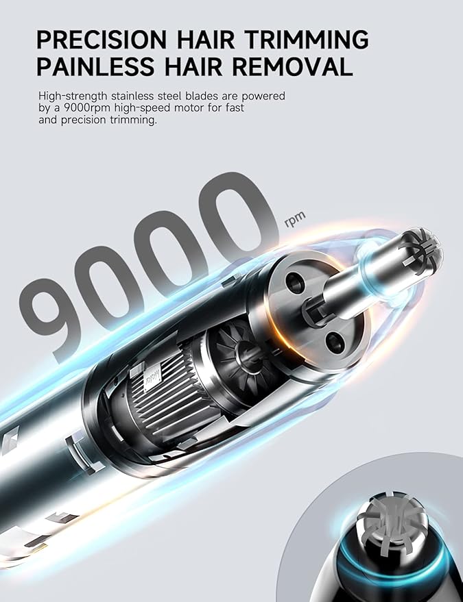 ZORAMI Rechargeable Ear and Nose Hair Trimmer - 2025 Professional Painless Eyebrow & Facial Hair Trimmer for Men Women, Powerful Motor and Dual-Edge Blades for Smoother Cutting Black