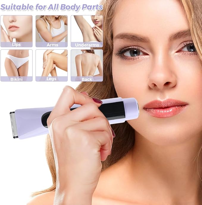 Facial Hair Removal for Women, 2 in 1 Electric Shaver for Women, Dual Head Ceramic Blad, with Digital Display, Rechargeable Epilators Hair Removal for Beard Body Grooming