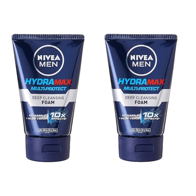 NIVEA MEN Hydramax Multi-Protect Deep Cleansing Foam, 100g, Vitamin E Face Wash for Men, Deep Clean, Unclogs Pores, Reduces Blemishes, Fights Breakouts, Hydrates, Anti-Aging, Daily Skincare, 2 Packs
