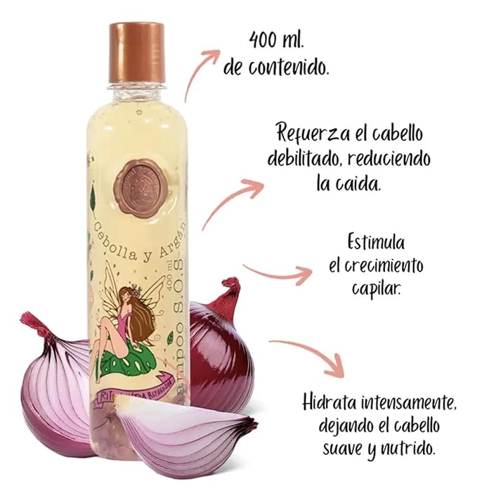 Ritual Botanico Shampoo Ultra Reparador S.O.S de cebolla y Argan,sin sal ni sulfatos, natural, ayuda al crecimiento, repara cuero cabelludo maltratados, seco o con alisados 400ml, Clear