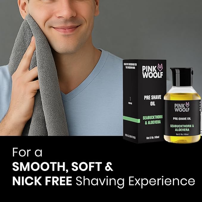 Pre-Shave Oil for Men | Seabuckthorn & Aloe Vera Formula | Softens Skin, Reduces Razor Burn, Prepares for Smooth Shave | Suitable for All Skin Types | 2 Fl Oz | Pack of 1