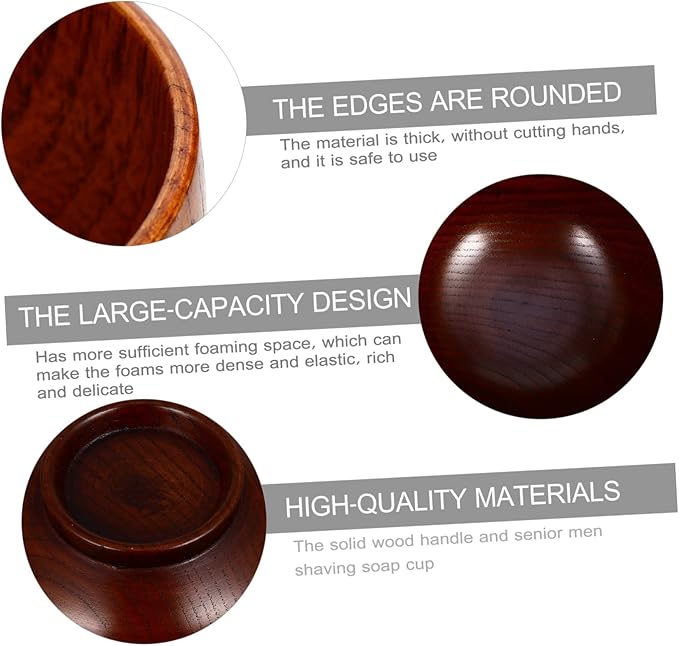 GARVALON Wooden Shaving Soap Bowl Mug for Men Thick Polished Wood Shave Soap Container Easy to Clean Stylish Beard Lather Cup for Smooth Wet Shaving