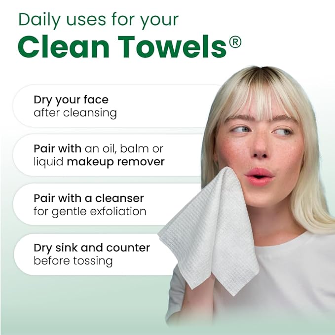 Clean Skin Club Clean Towels® XL Sensitive Skin | Ultra-Soft Disposable Face Towel Infused with Aloe & Glycerin | Dermatologist-Approved, Single-Use Towelette for Sensitive & Reactive Skin, 50 count