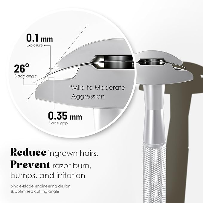 Single Blade Safety Razors for Men, Shaving Razor Kit, with 10 Double Edge Blades and 1 Stand, Stainless Steel Reusable Metal Razor, Holiday Gifts for Men Him Husband Dad Son Brother