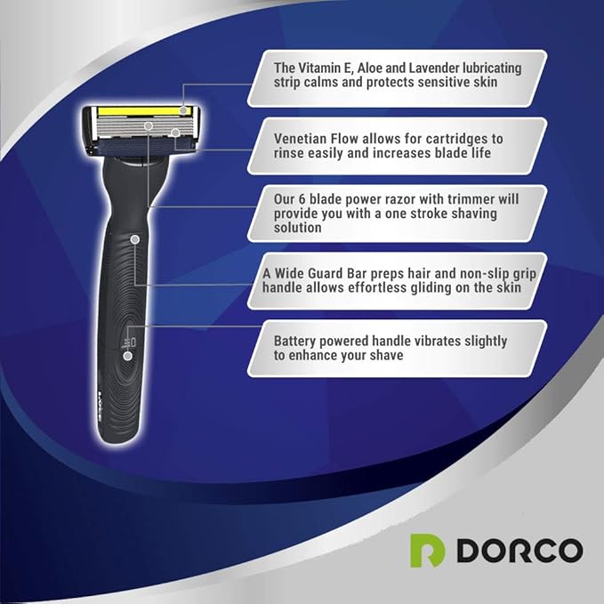 Dorco Pace 6 Plus Power - Six Blade Power Razor System with Trimmer (12 Cartridges (No Handle))