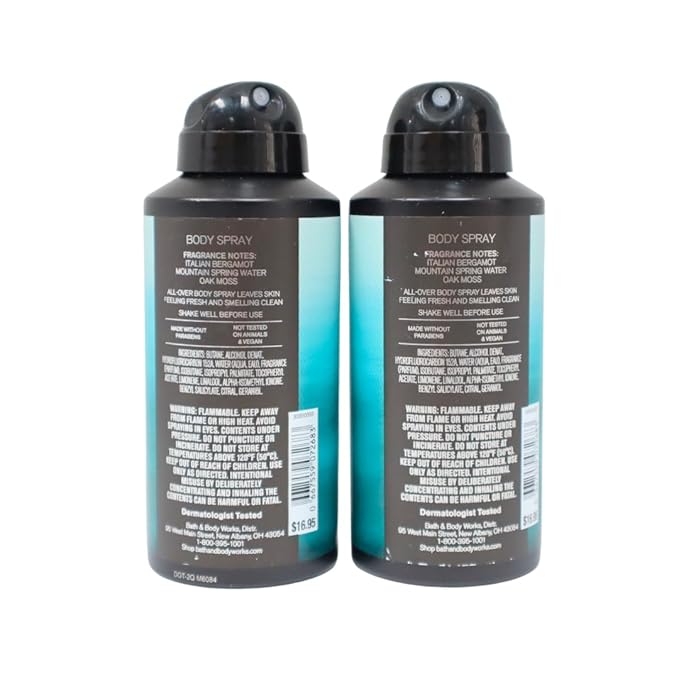 Bath & Body Works Men's Collection Deodorizing Body Spray - FRESHWATER - Gift Pack for Holiday - Lot of 2