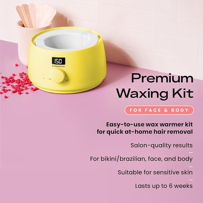 KoluaWax Premium Waxing Kit for Women - Beginner Friendly - Complete Wax Kit that includes 14oz of Wax Beads, Applicator, Pre and Post Care, Suitable for Sensitive Skin (Sun)