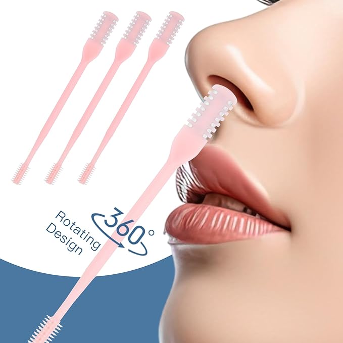 Bremorou Nose Hair Trimmer 3 Pcs Double Sided Knife Cutter 2-in-1 Nose Manual Trimmer 360° Rotating Nasal Hair Razor Portable Cutter Clippers for Men Women (Pink)