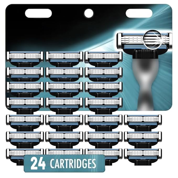 Razor Refills for Men,Razor Blade Refills for Men - 24PCS Compatible with mach 3 razor blades refills with Mach3 Razors, Dual Lubrication Blades for Extra Close & Comfortable Shave