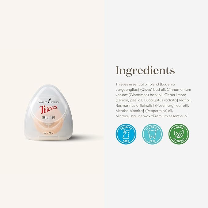 Young Living Thieves Dental Floss | 164 ft | Infused with Thieves Essential Oil Blend | Natural Waxed Floss for Daily Oral Hygiene, Fresh Breath, and a Naturally Clean Feeling