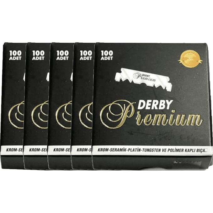 Derby Premium Single Edge Razor Blades, Razor Blades, Single Edge, Ultra Sharp, Chromium - Ceramic - Platinum - Tungsten and Polymer Coated Edges (5)