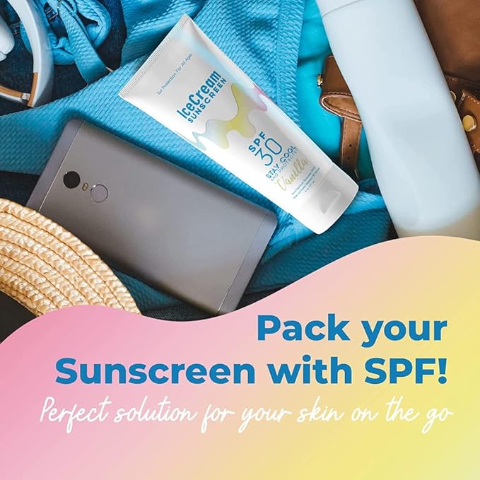 IceCream Sunscreen Broad Spectrum SPF 30 Lotion, Body & Face, Sunblock, Moisturizer, Water & Sweat-Resistant, Reef-Friendly & Cruelty-Free, 6oz (177ml) - Vanilla (Pack of 2)